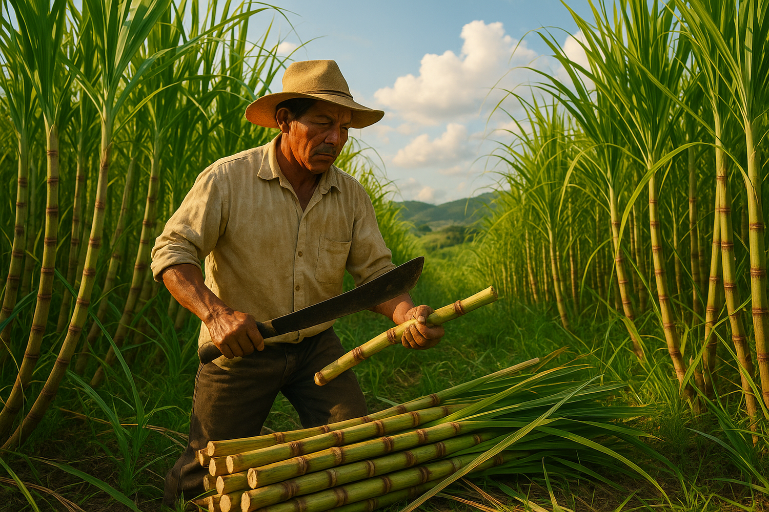 farmer farming panela or sugar cane in south america